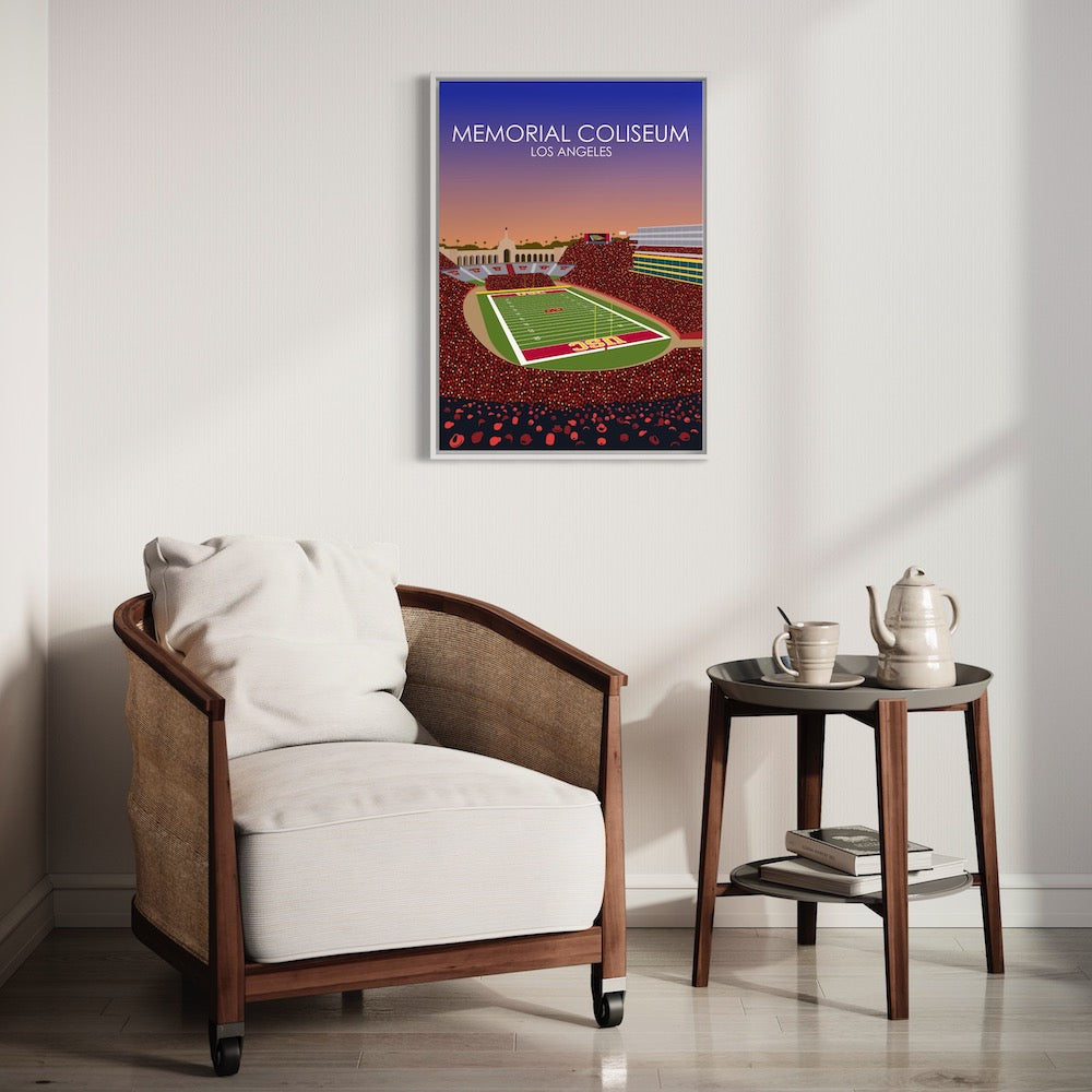 United Airlines Field at Los Angeles Memorial Coliseum Poster | USC Print | University of Southern California Football Stadium Print