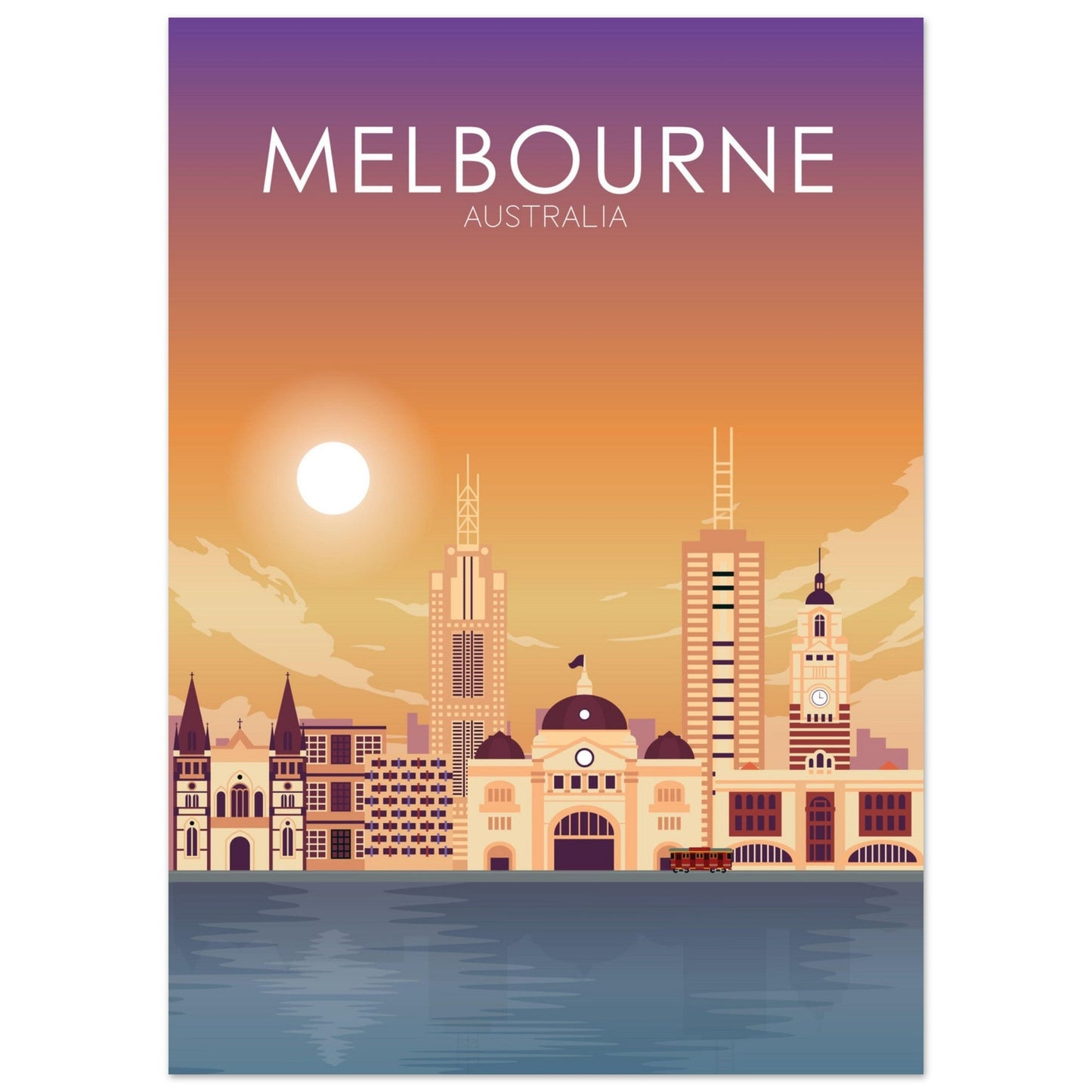 Melbourne Poster | Melbourne Wall Art | Melbourne Sunset Print