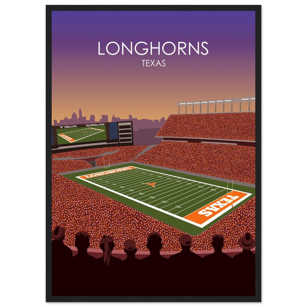 Darrell K Royal Memorial Stadium Poster | University of Texas Longhorns College Football Stadium Print