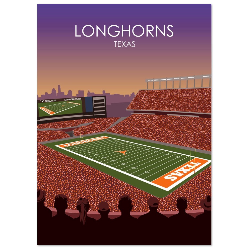 Darrell K Royal Memorial Stadium Poster | University of Texas Longhorns College Football Stadium Print