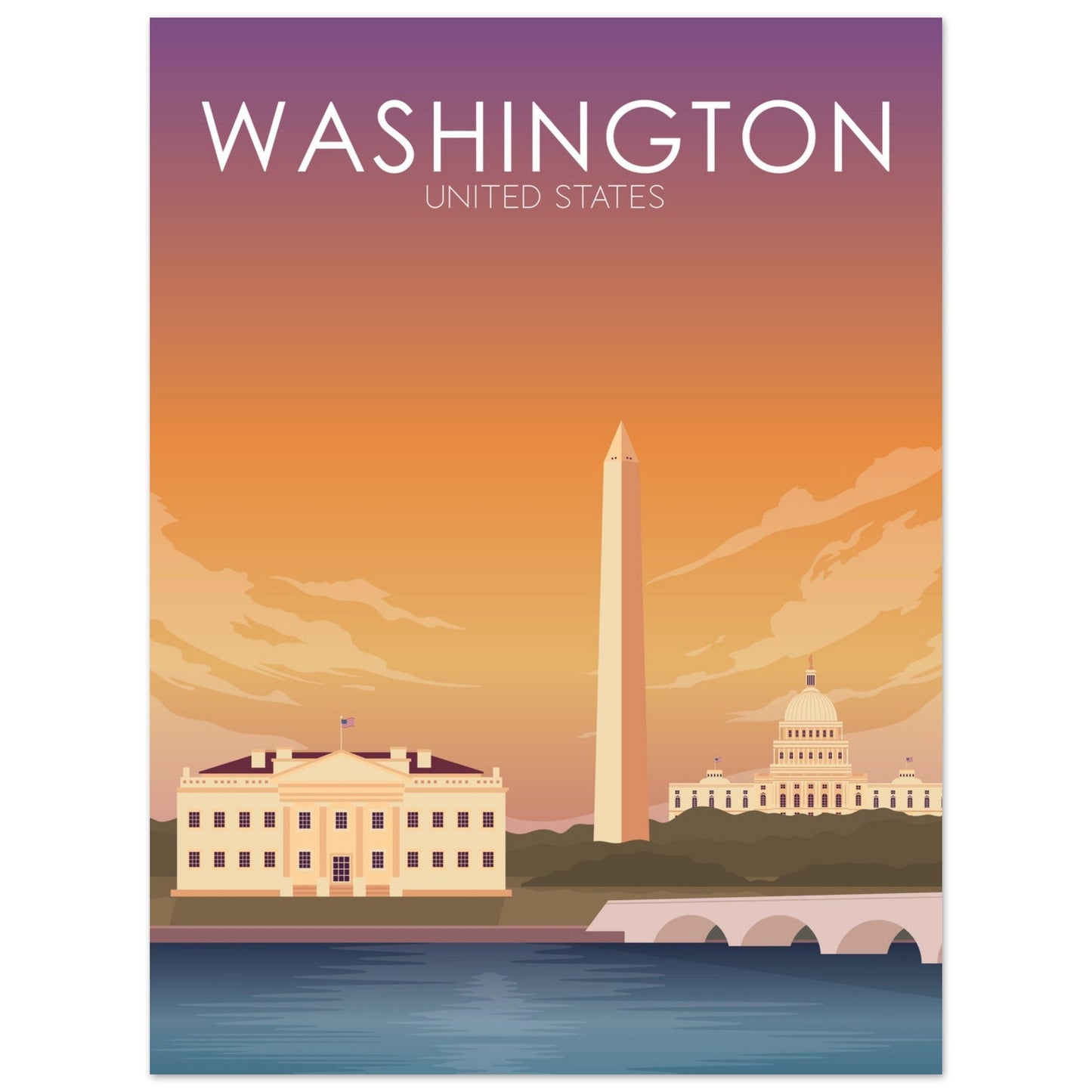 Washington Poster | Washington DC Wall Art | Washington DC Sunset Print