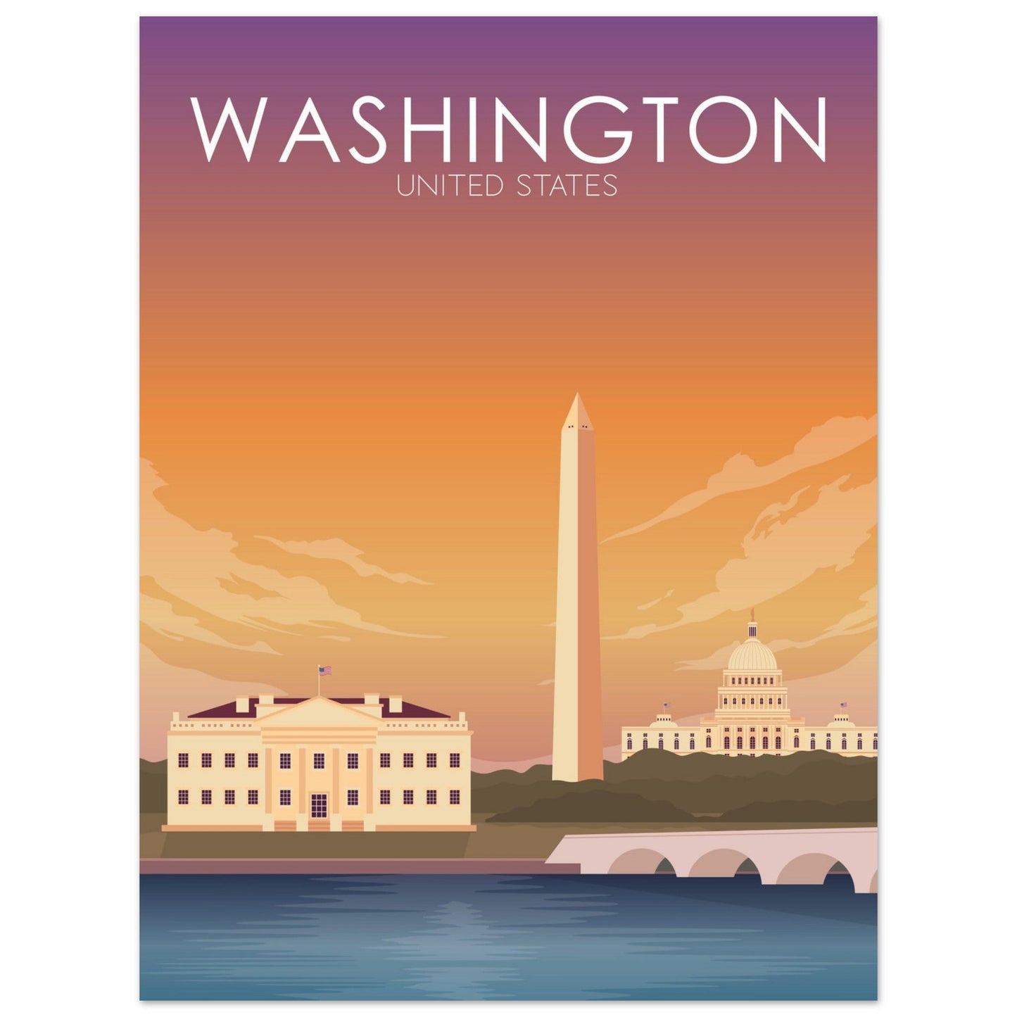 Washington Poster | Washington DC Wall Art | Washington DC Sunset Print