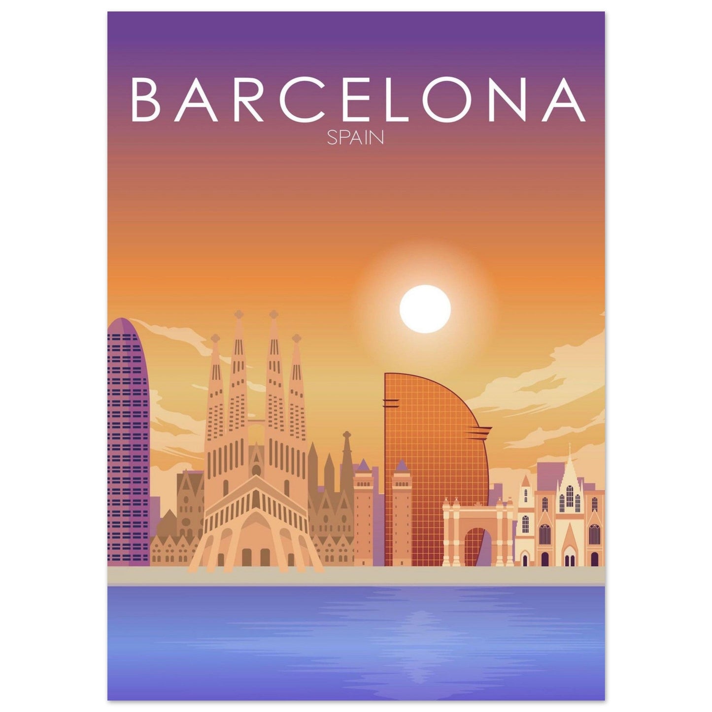 Barcelona Poster | Barcelona Wall Art | Barcelona Sunset Print