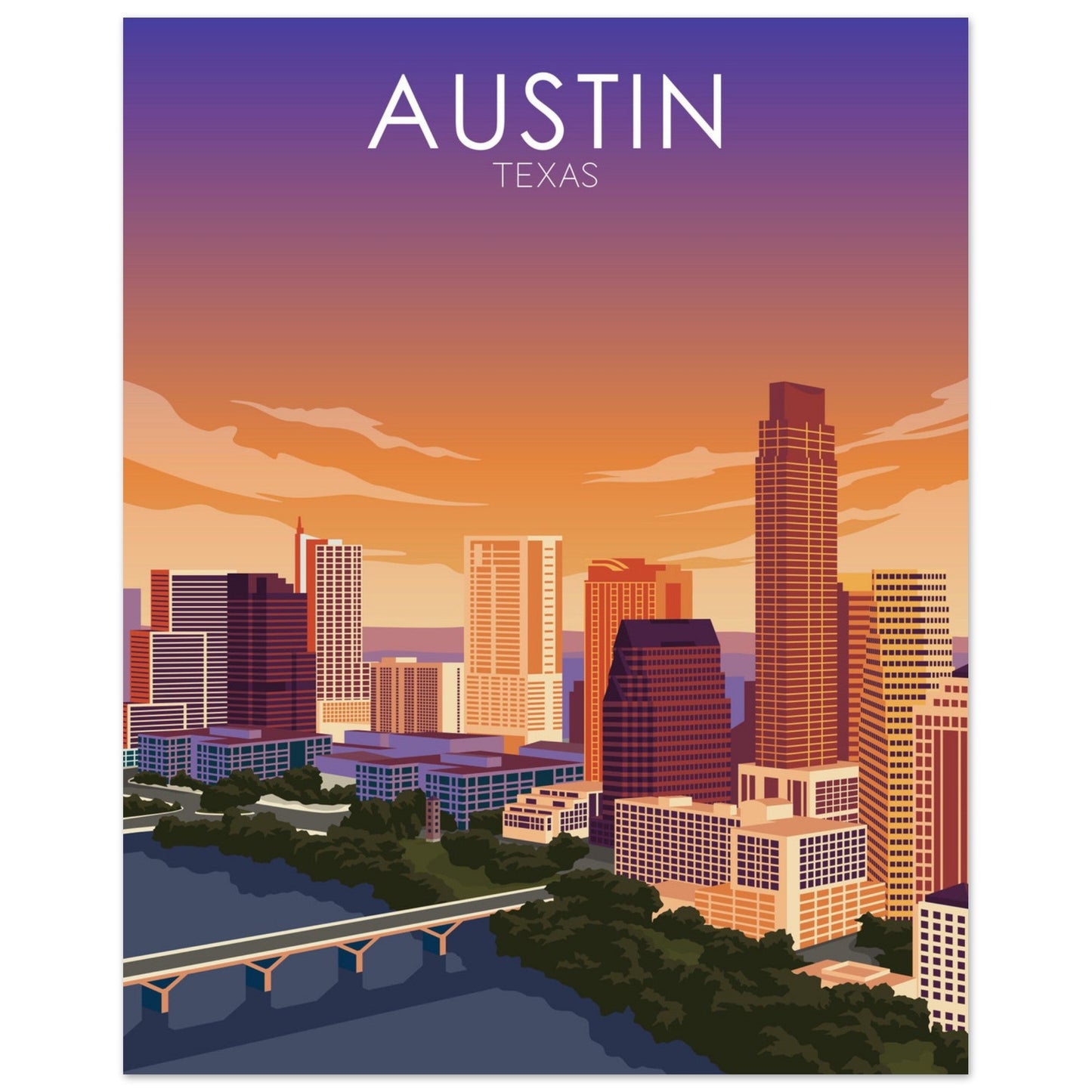 Austin Poster | Austin Wall Art | Austin Sunset Print