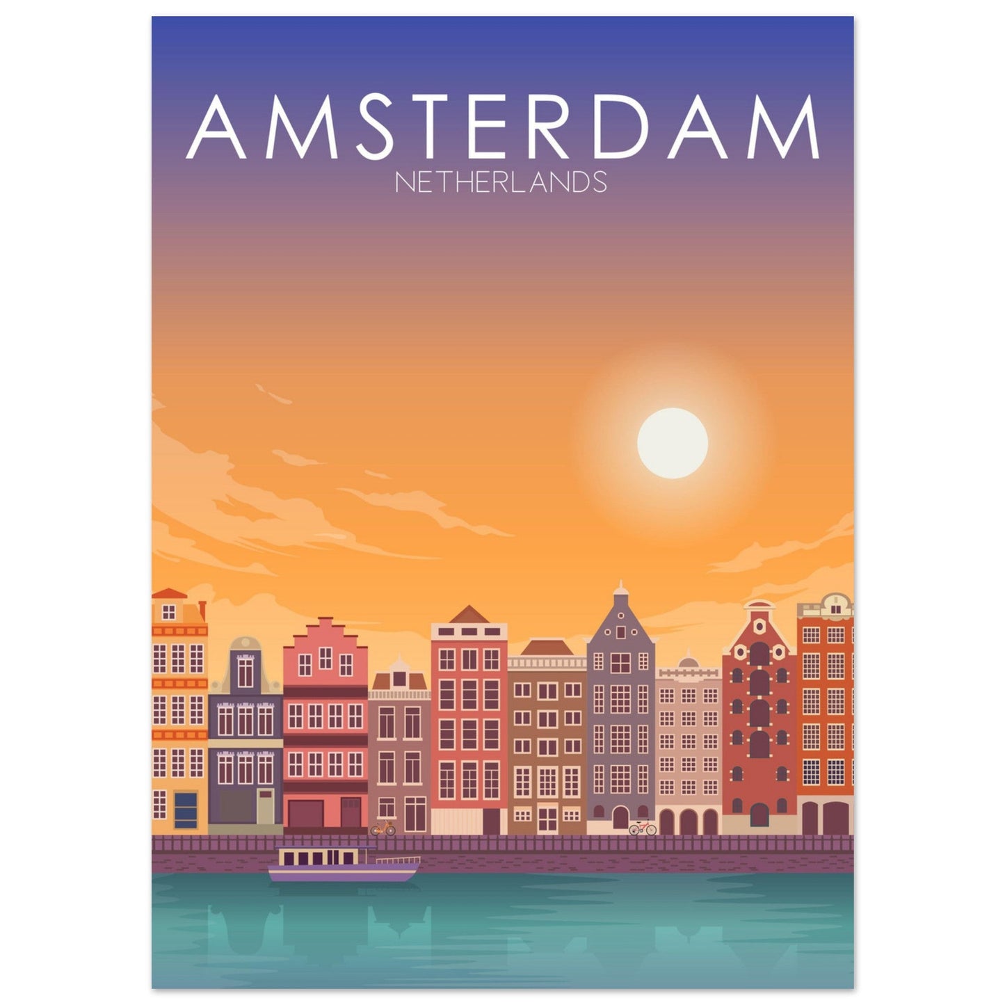 Amsterdam Poster | Amsterdam Wall Art | Amsterdam Sunset Print