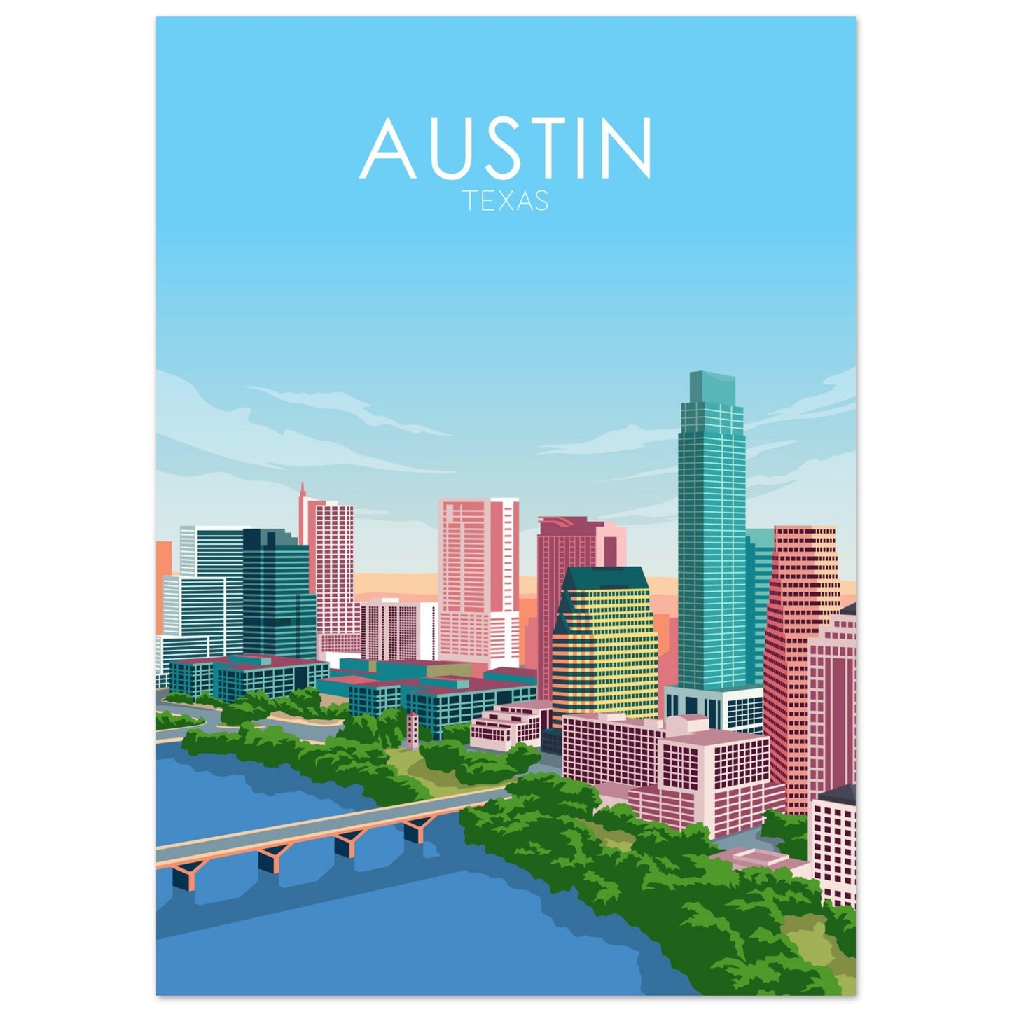 Austin Poster | Austin Wall Art | Austin Pastel Print