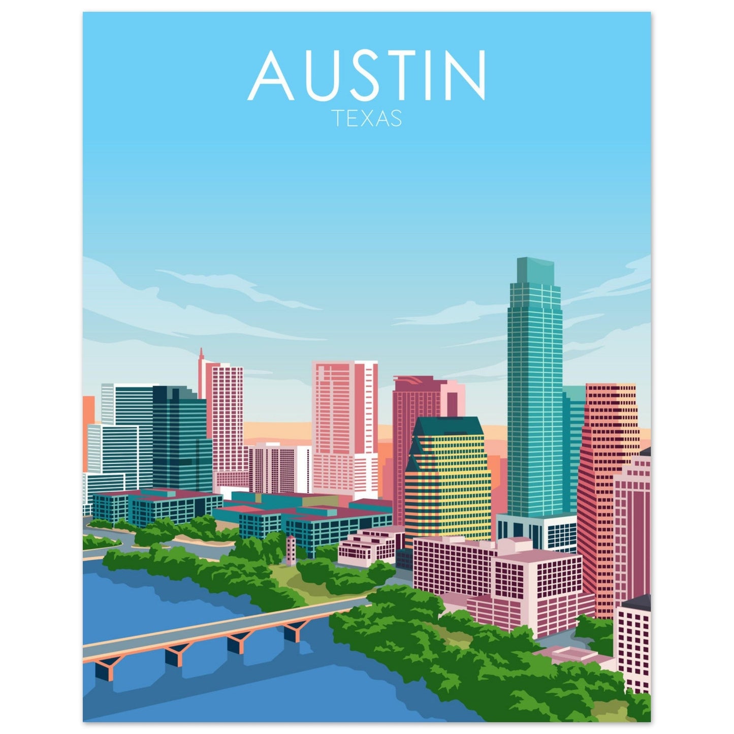 Austin Poster | Austin Wall Art | Austin Pastel Print