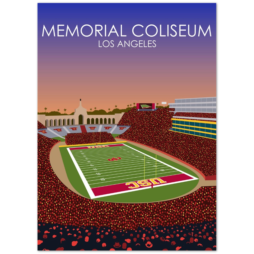 United Airlines Field at Los Angeles Memorial Coliseum Poster | USC Print | University of Southern California Football Stadium Print