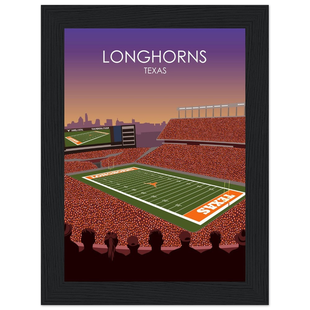 Darrell K Royal Memorial Stadium Poster | University of Texas Longhorns College Football Stadium Print