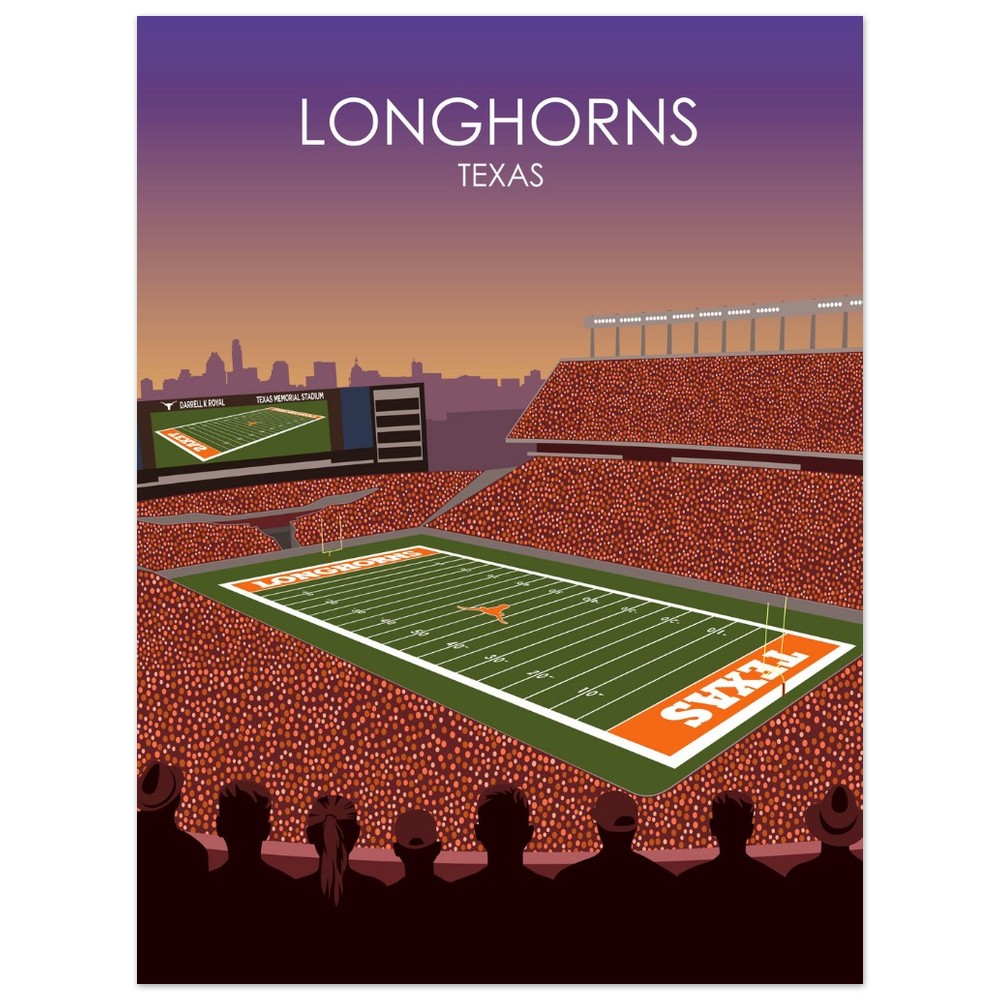 Darrell K Royal Memorial Stadium Poster | University of Texas Longhorns College Football Stadium Print