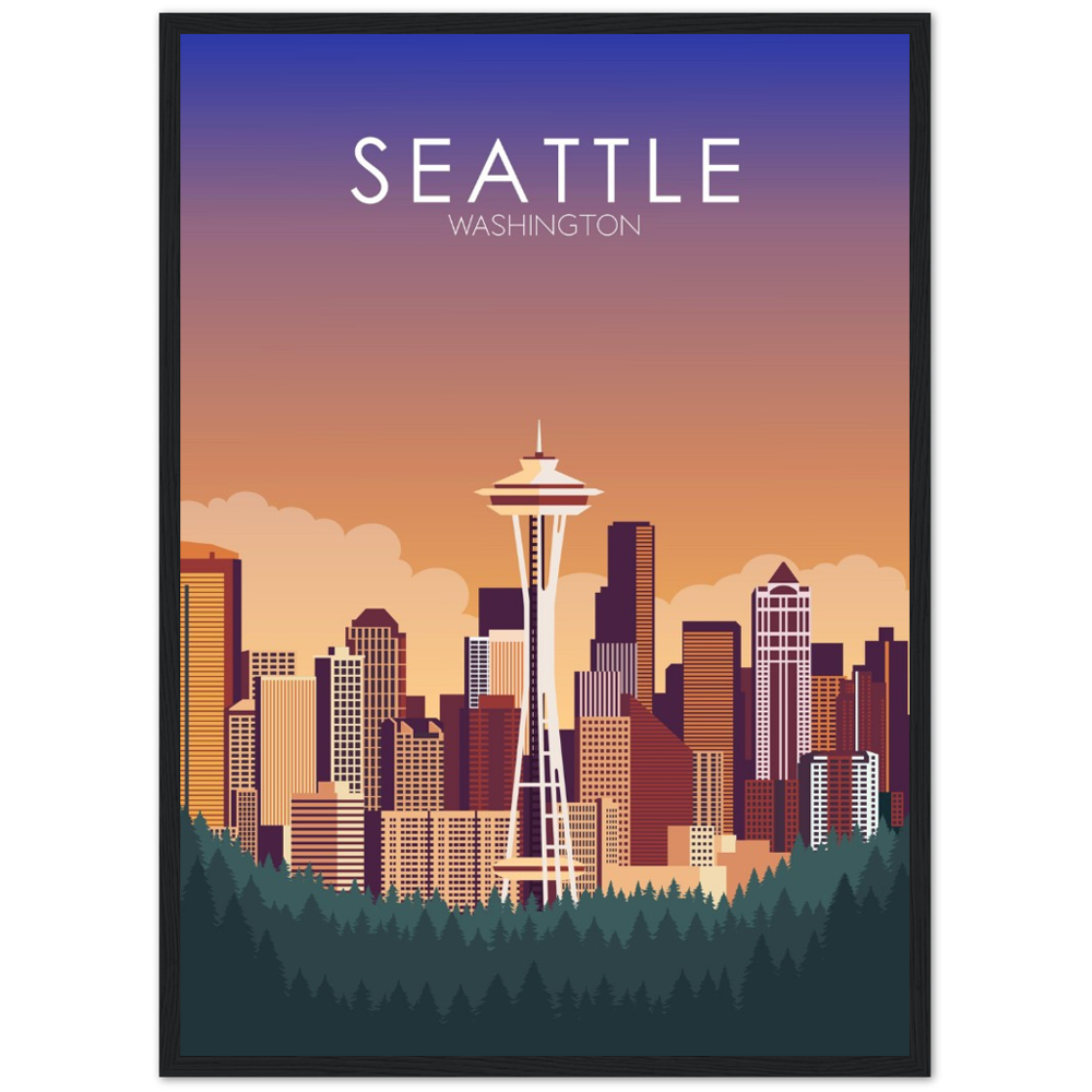 Seattle Poster | Seattle Wall Art | Seattle Sunset Print