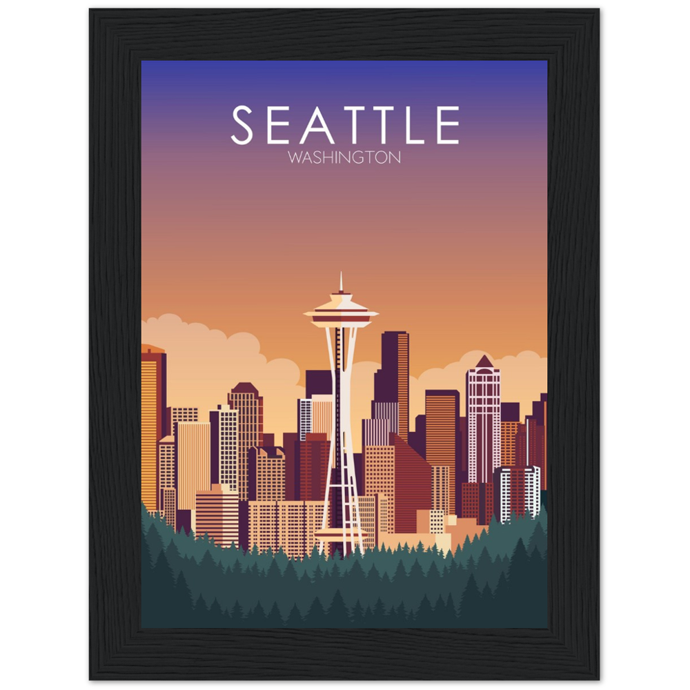Seattle Poster | Seattle Wall Art | Seattle Sunset Print