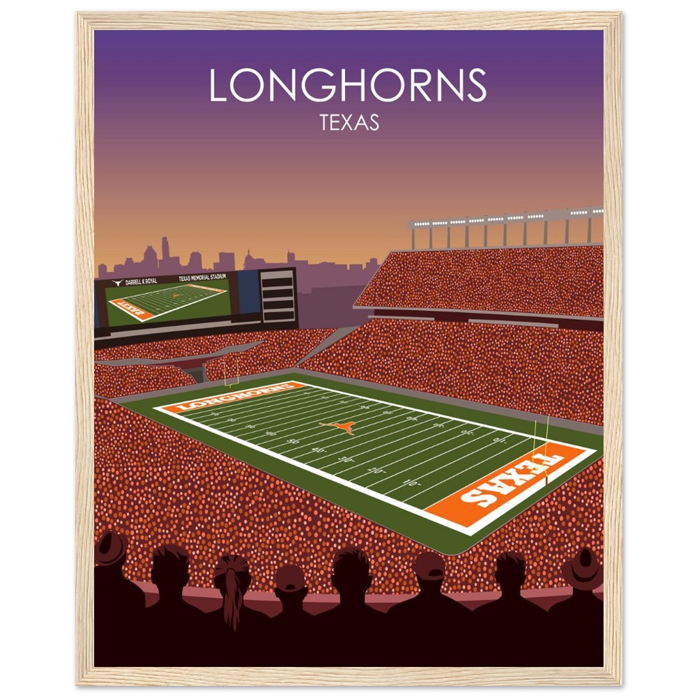 Darrell K Royal Memorial Stadium Poster | University of Texas Longhorns College Football Stadium Print