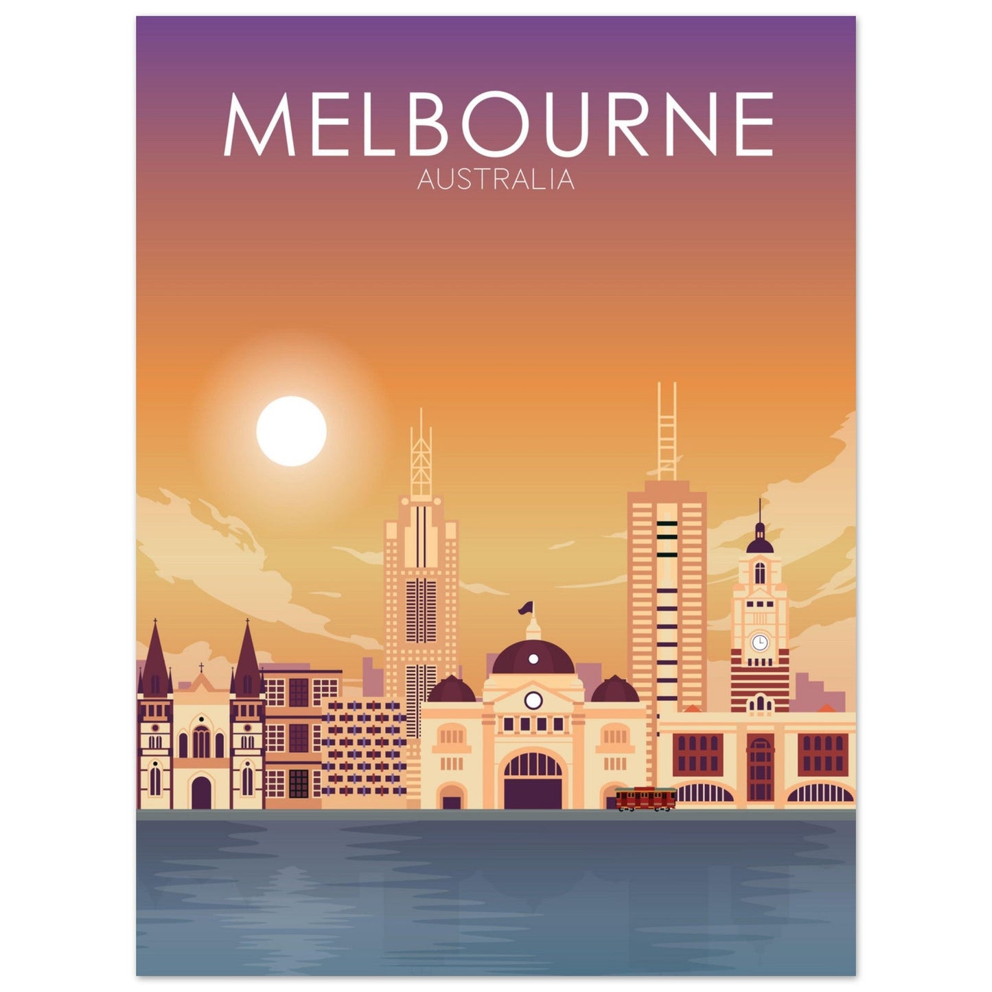 Melbourne Poster | Melbourne Wall Art | Melbourne Sunset Print