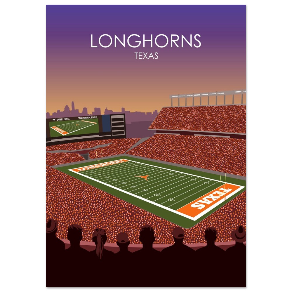 Darrell K Royal Memorial Stadium Poster | University of Texas Longhorns College Football Stadium Print