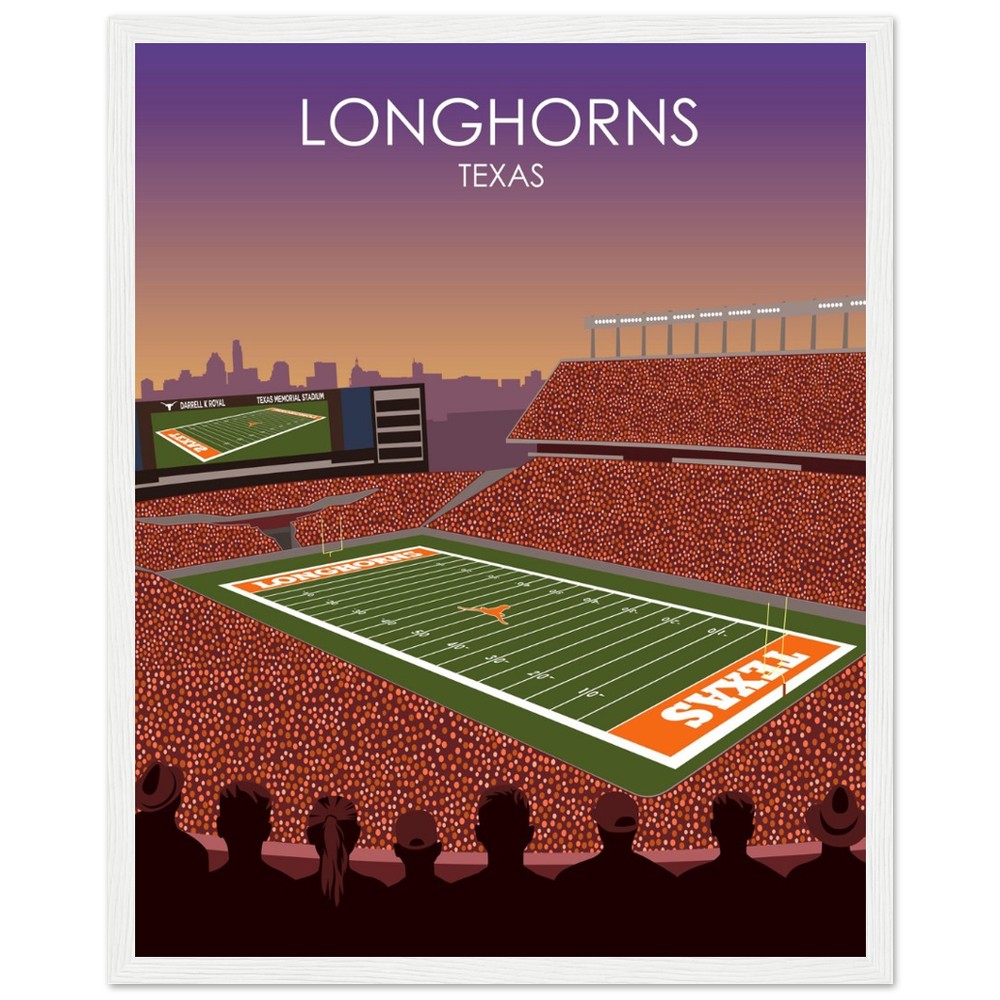 Darrell K Royal Memorial Stadium Poster | University of Texas Longhorns College Football Stadium Print