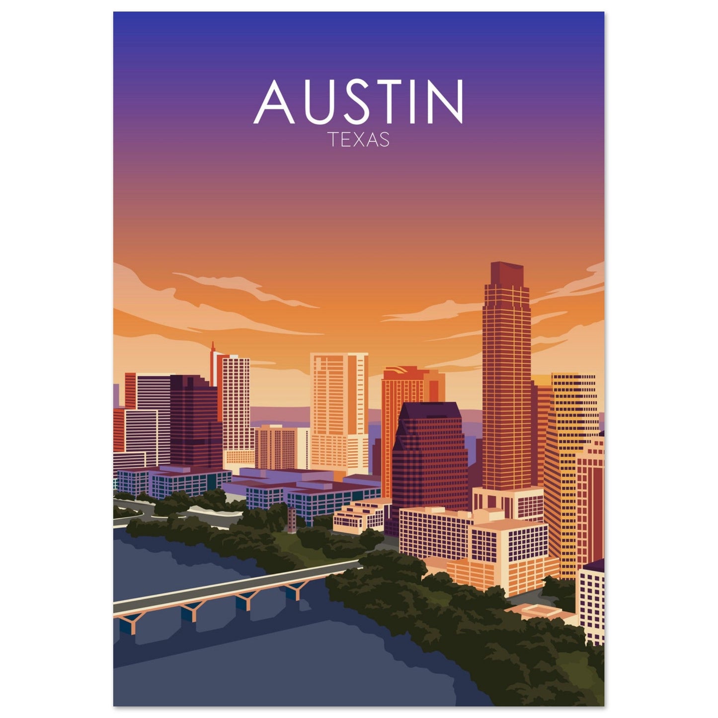 Austin Poster | Austin Wall Art | Austin Sunset Print