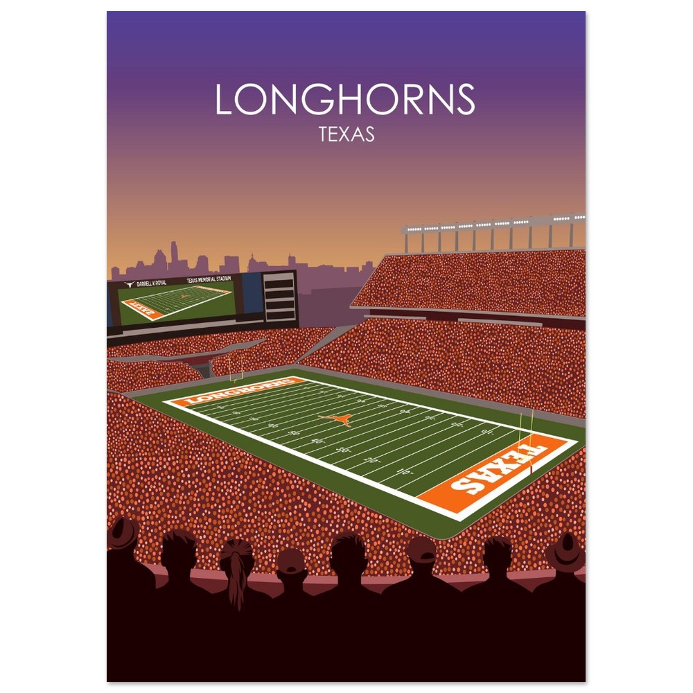 Darrell K Royal Memorial Stadium Poster | University of Texas Longhorns College Football Stadium Print