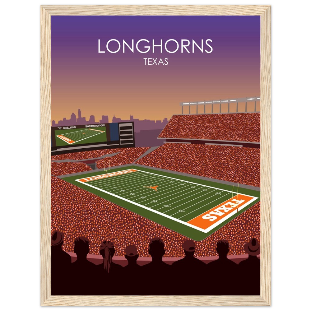 Darrell K Royal Memorial Stadium Poster | University of Texas Longhorns College Football Stadium Print