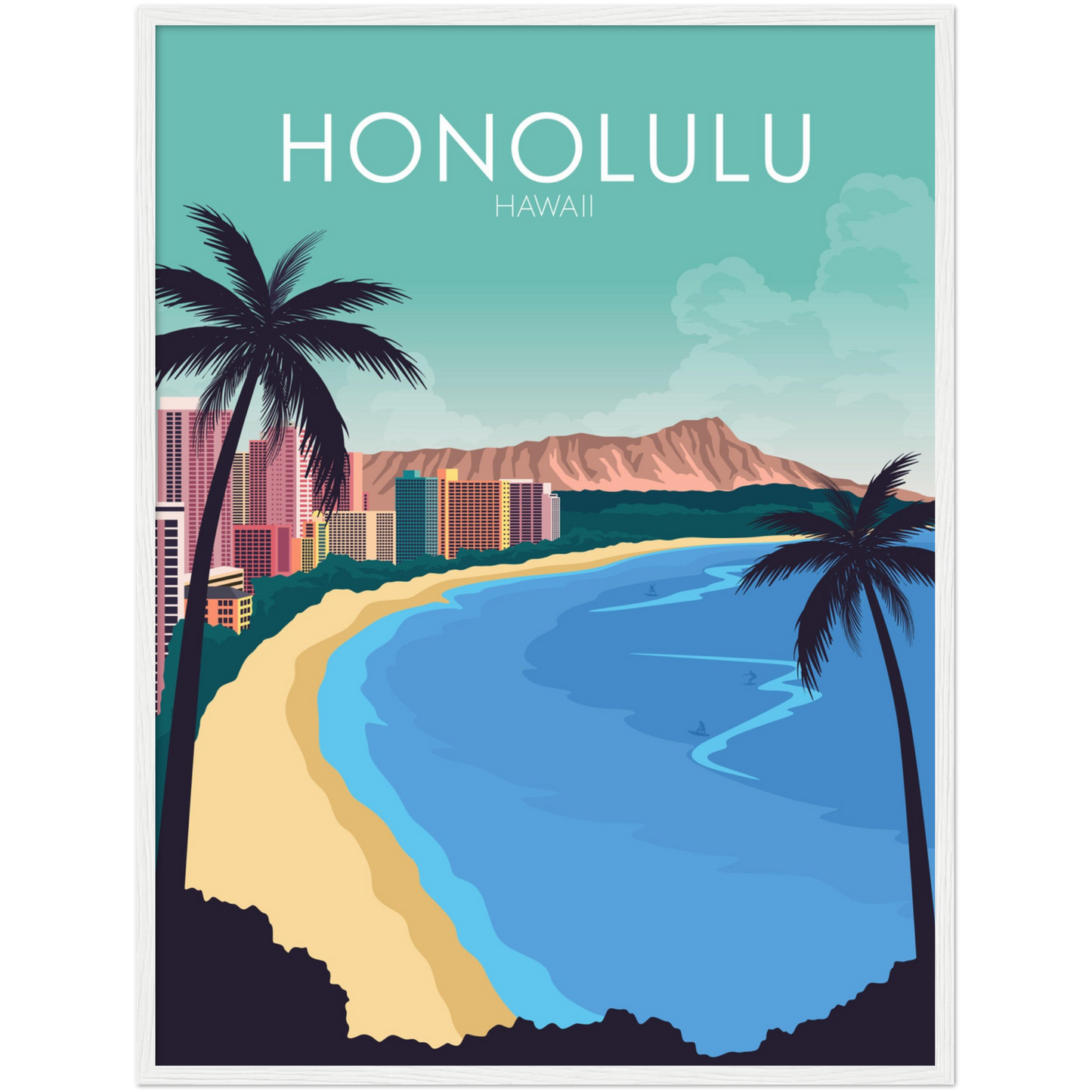 Honolulu Poster | Honolulu Wall Art | Honolulu Pastel Print