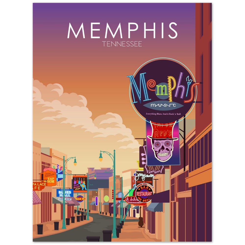 Memphis Poster | Memphis Wall Art | Memphis Sunset Print