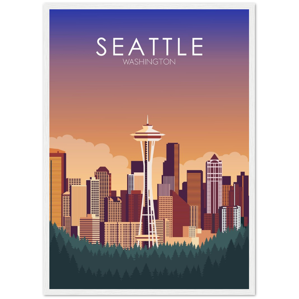 Seattle Poster | Seattle Wall Art | Seattle Sunset Print