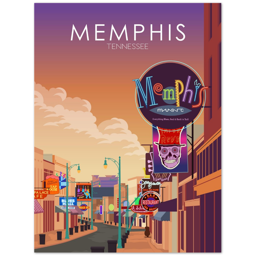 Memphis Poster | Memphis Wall Art | Memphis Sunset Print