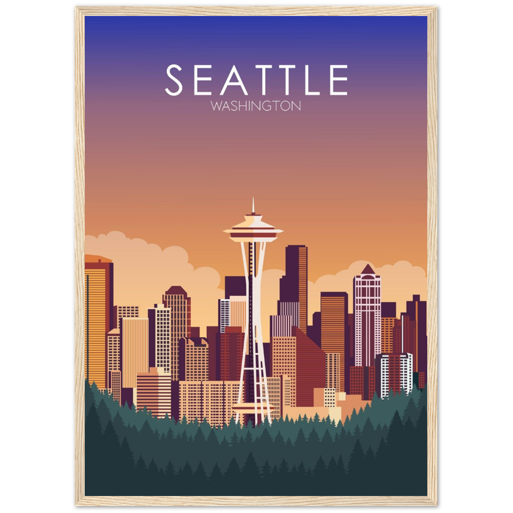 Seattle Poster | Seattle Wall Art | Seattle Sunset Print
