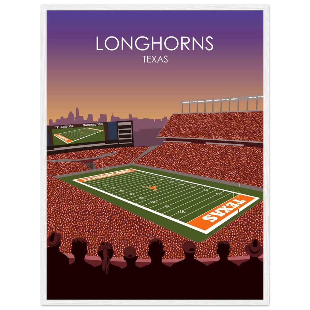 Darrell K Royal Memorial Stadium Poster | University of Texas Longhorns College Football Stadium Print