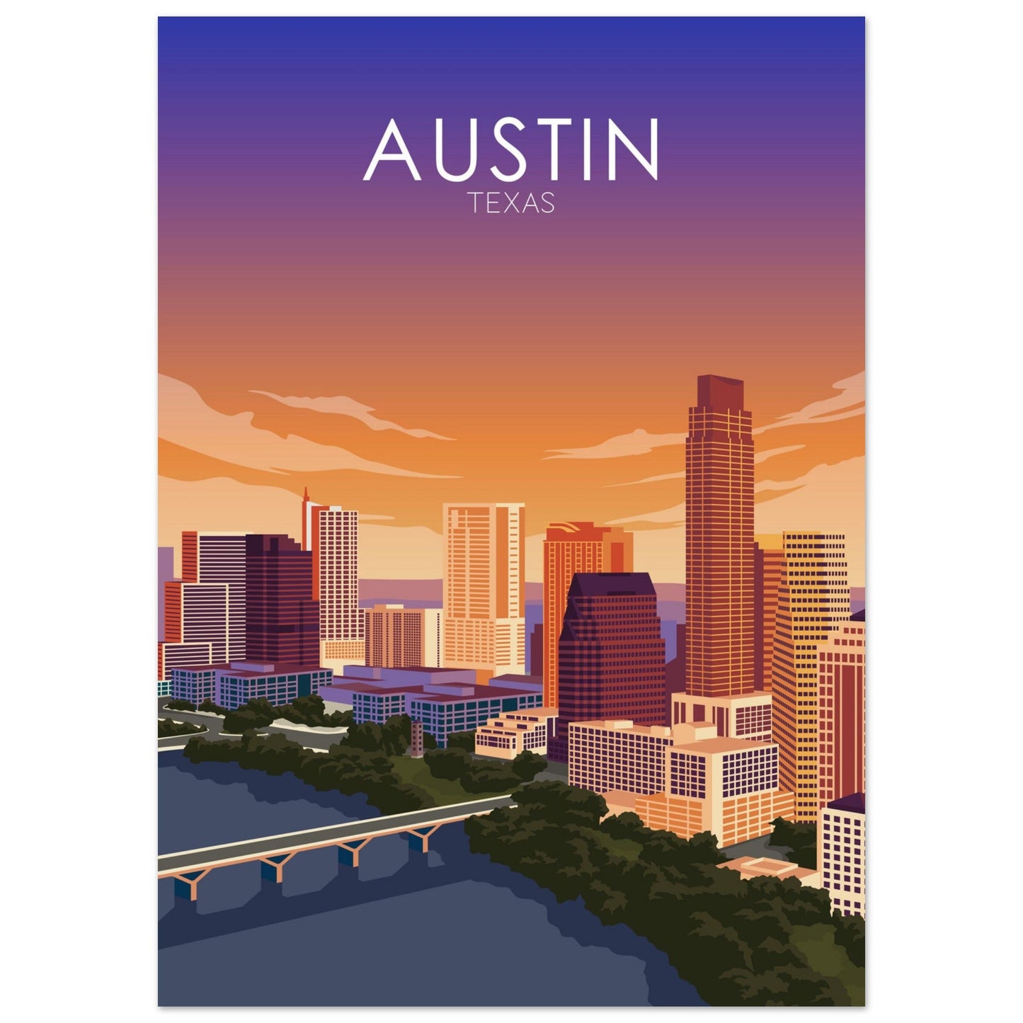 Austin Poster | Austin Wall Art | Austin Sunset Print