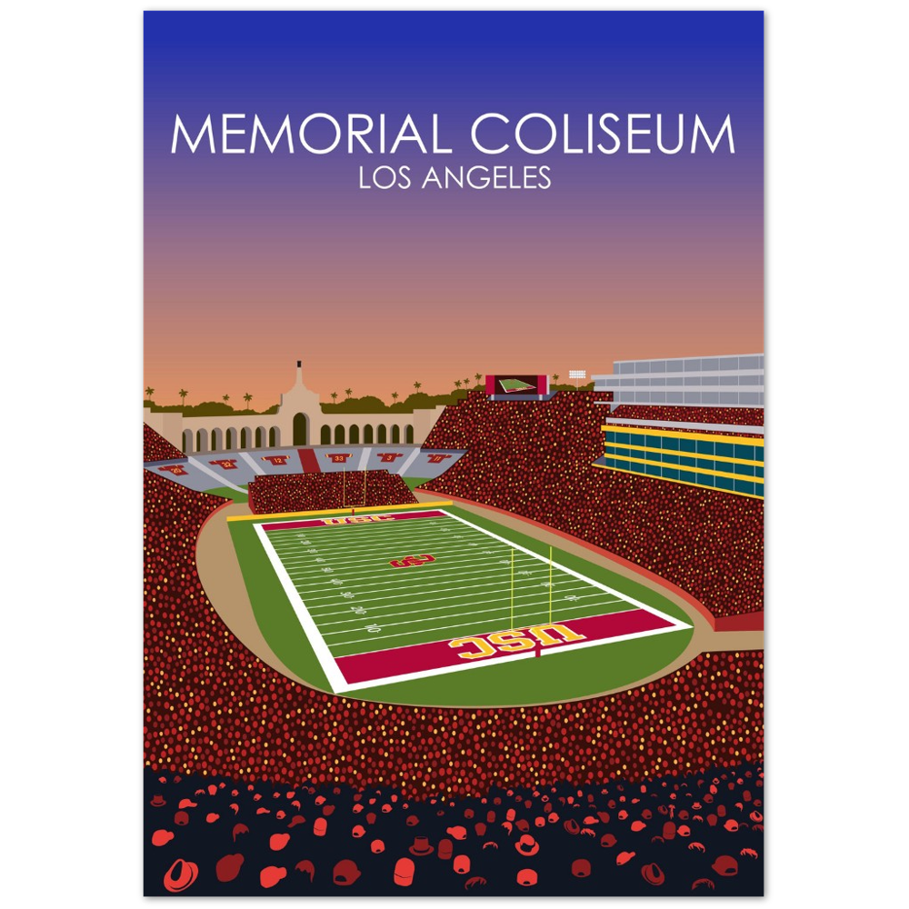 United Airlines Field at Los Angeles Memorial Coliseum Poster | USC Print | University of Southern California Football Stadium Print