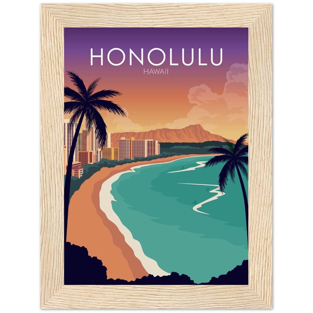 Honolulu Poster | Honolulu Wall Art | Honolulu Sunset Print