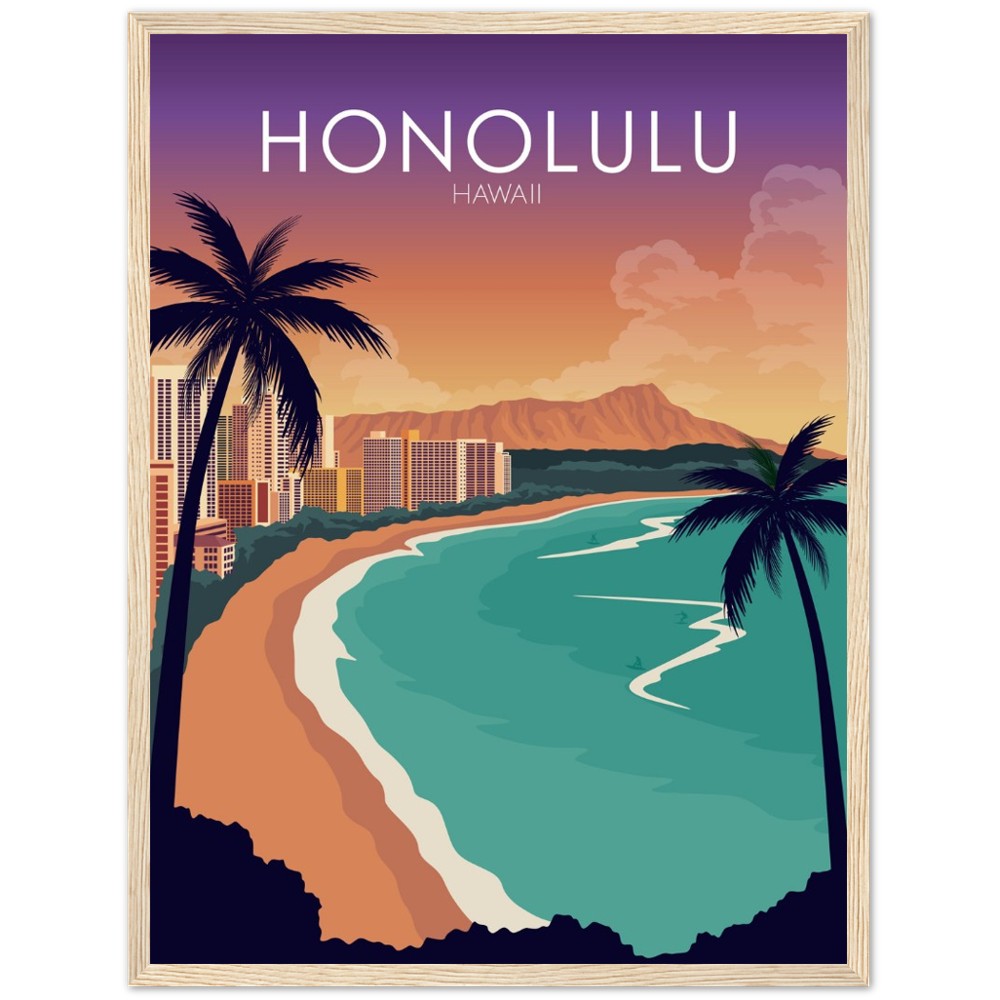 Honolulu Poster | Honolulu Wall Art | Honolulu Sunset Print