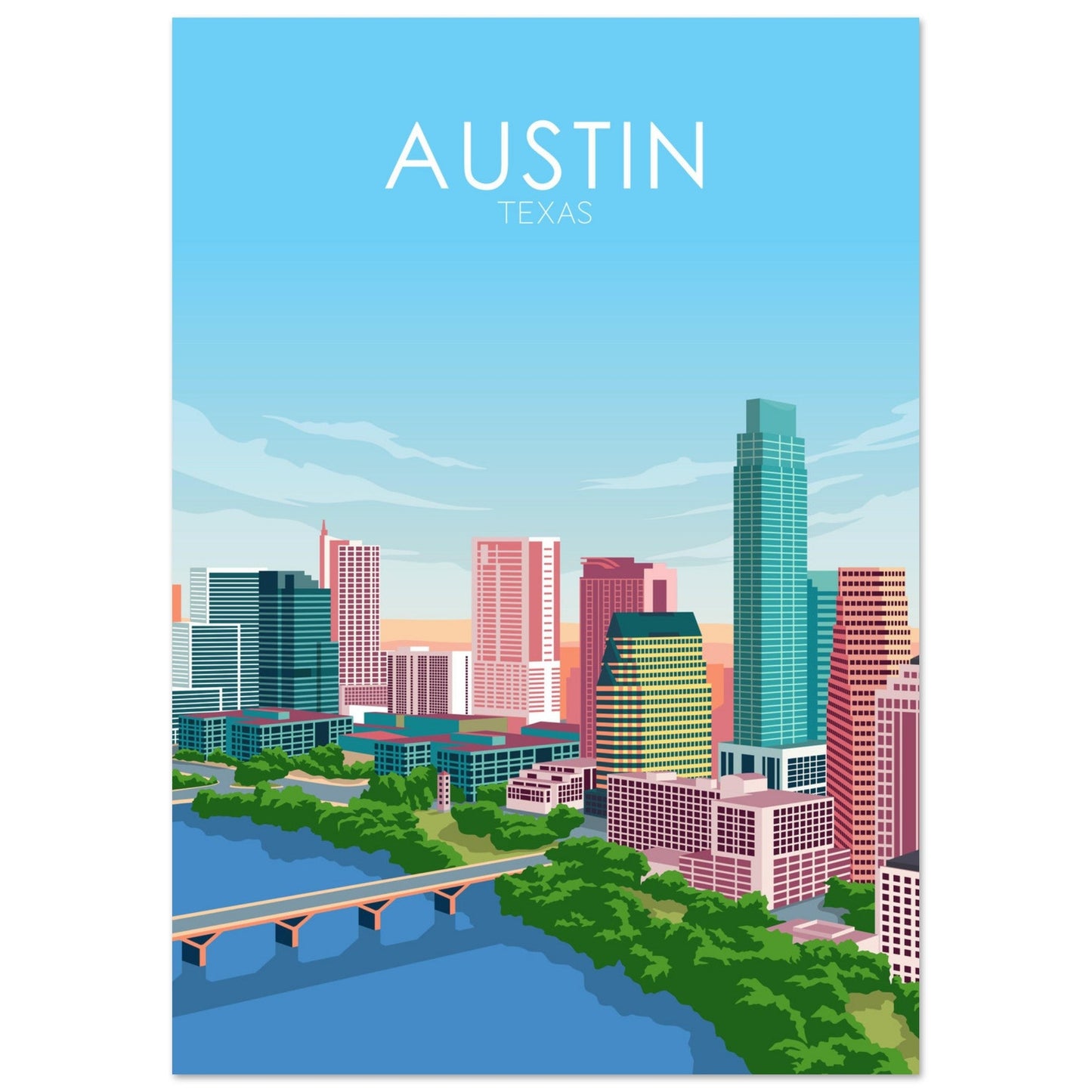 Austin Poster | Austin Wall Art | Austin Pastel Print