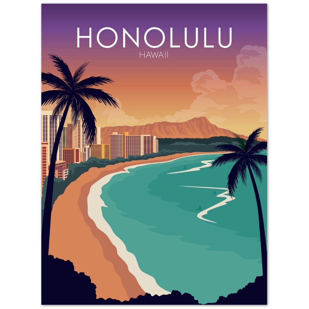 Honolulu Poster | Honolulu Wall Art | Honolulu Sunset Print