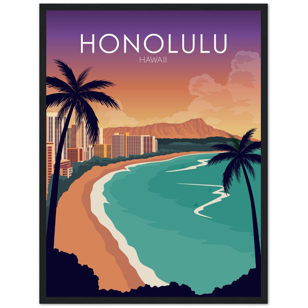 Honolulu Poster | Honolulu Wall Art | Honolulu Sunset Print