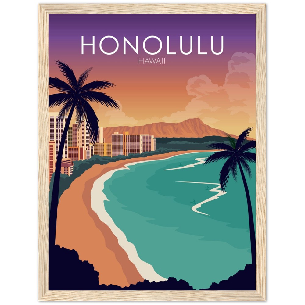 Honolulu Poster | Honolulu Wall Art | Honolulu Sunset Print