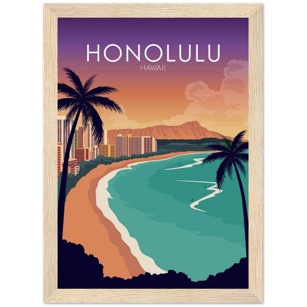 Honolulu Poster | Honolulu Wall Art | Honolulu Sunset Print