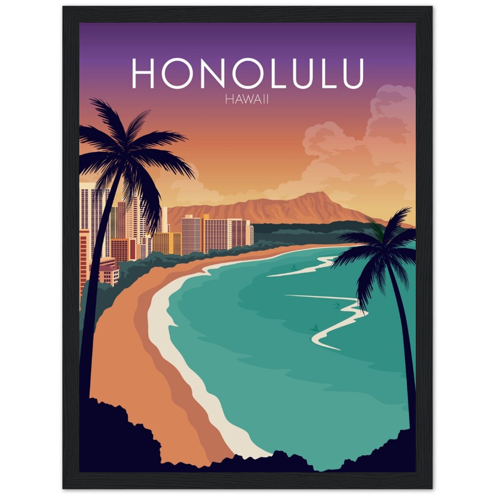 Honolulu Poster | Honolulu Wall Art | Honolulu Sunset Print