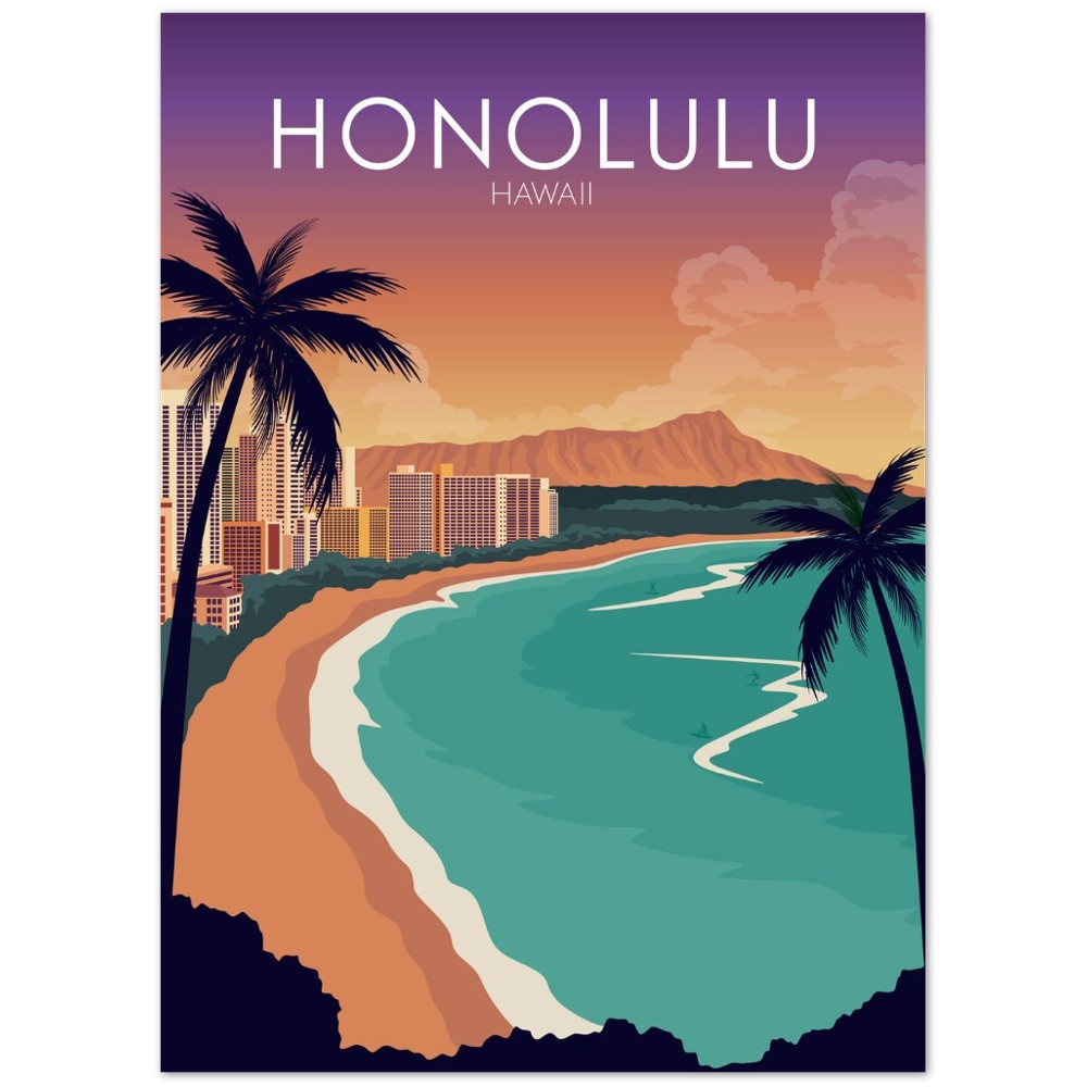 Honolulu Poster | Honolulu Wall Art | Honolulu Sunset Print