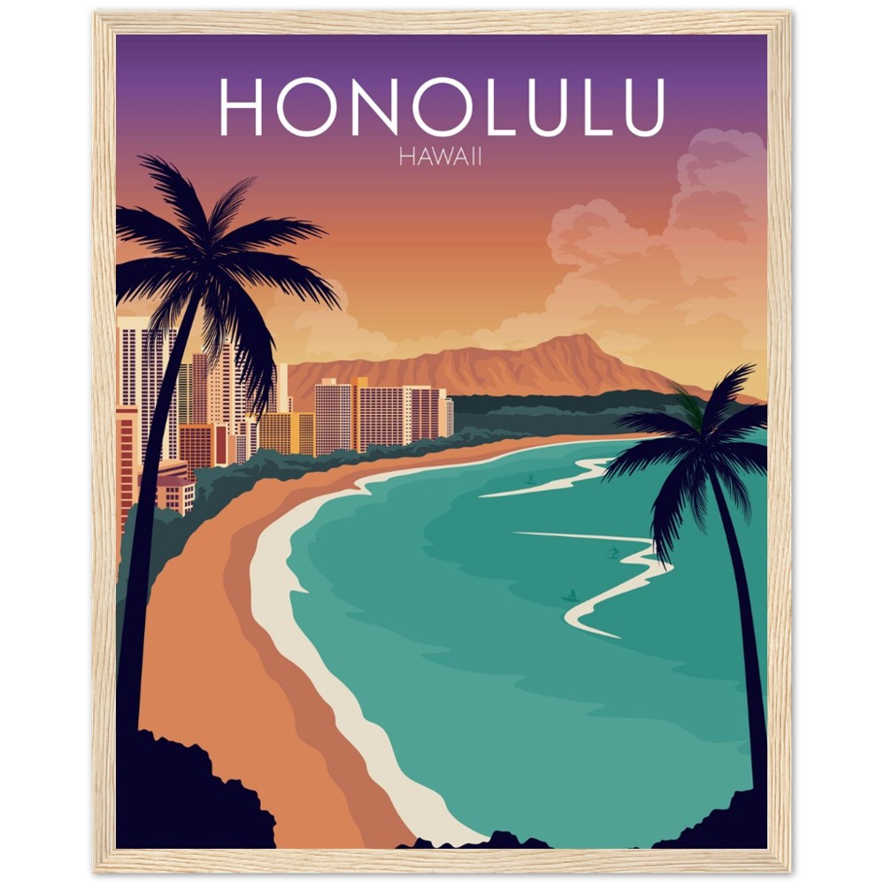 Honolulu Poster | Honolulu Wall Art | Honolulu Sunset Print