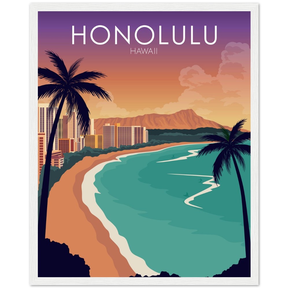 Honolulu Poster | Honolulu Wall Art | Honolulu Sunset Print