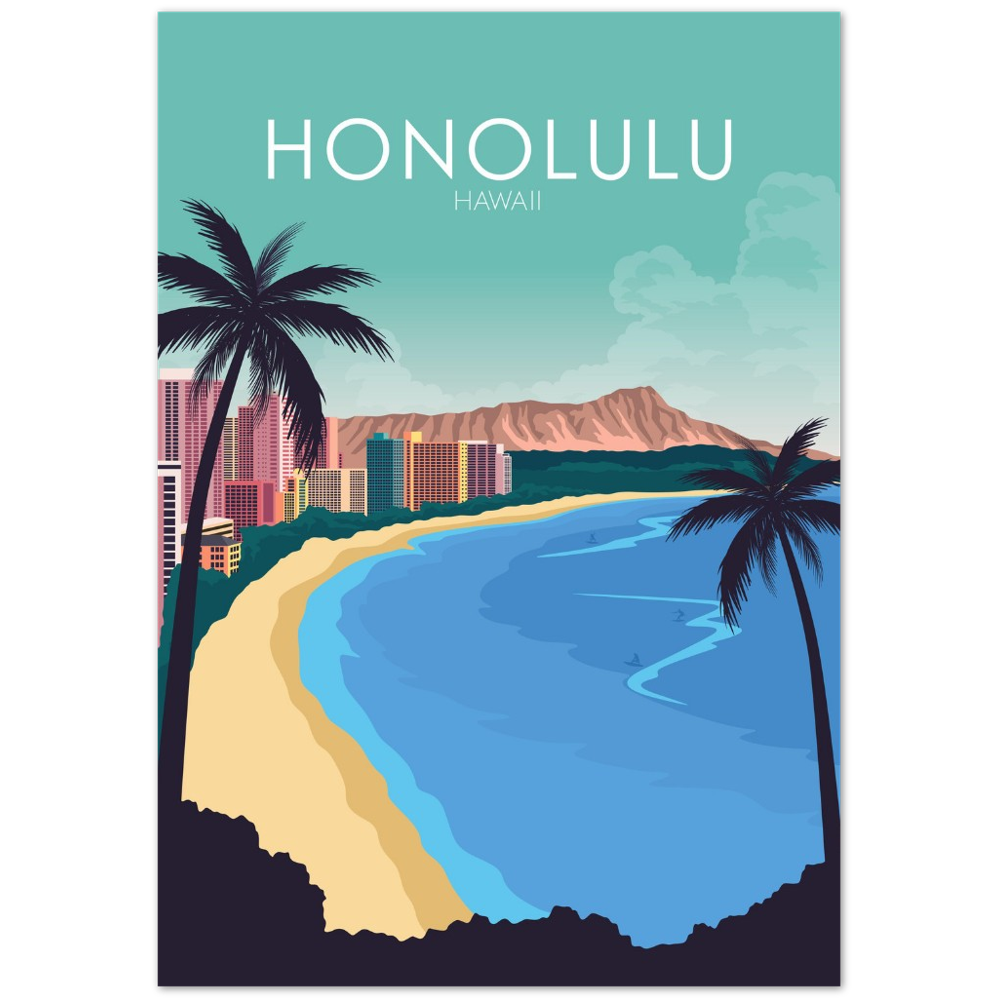 Honolulu Poster | Honolulu Wall Art | Honolulu Pastel Print