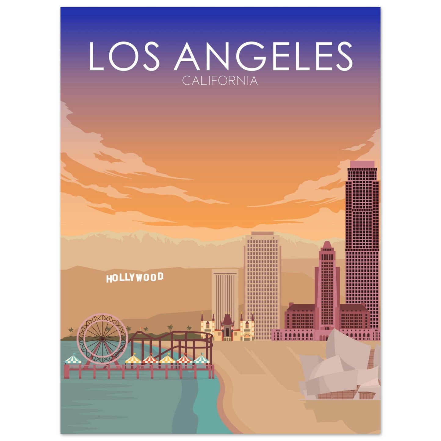 Los Angeles Poster | Los Angeles Wall Art | Los Angeles Sunset Print