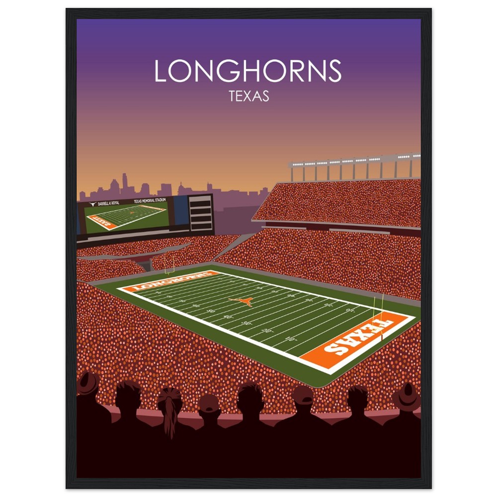 Darrell K Royal Memorial Stadium Poster | University of Texas Longhorns College Football Stadium Print
