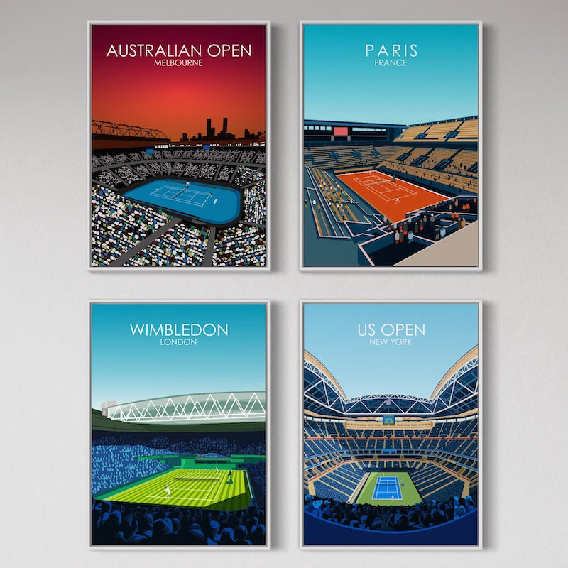 Set of four grand slam tennis posters