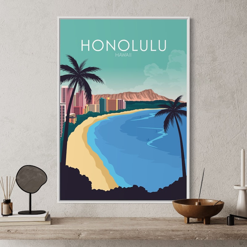 Honolulu Poster | Honolulu Wall Art | Honolulu Pastel Print