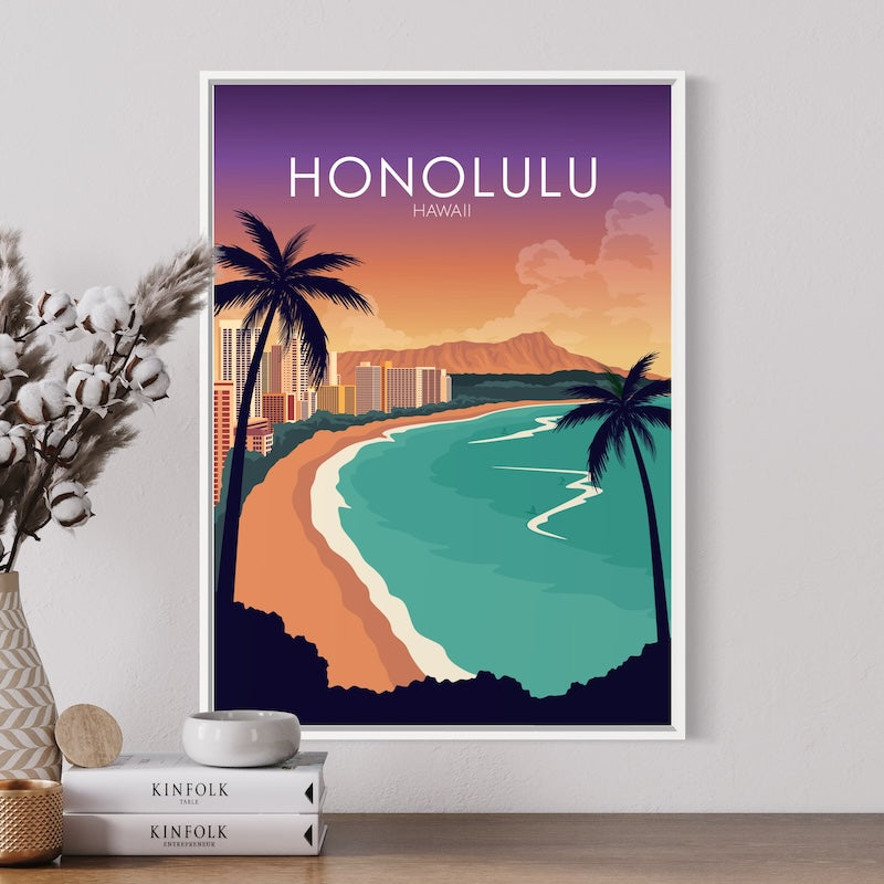 Honolulu Poster | Honolulu Wall Art | Honolulu Sunset Print