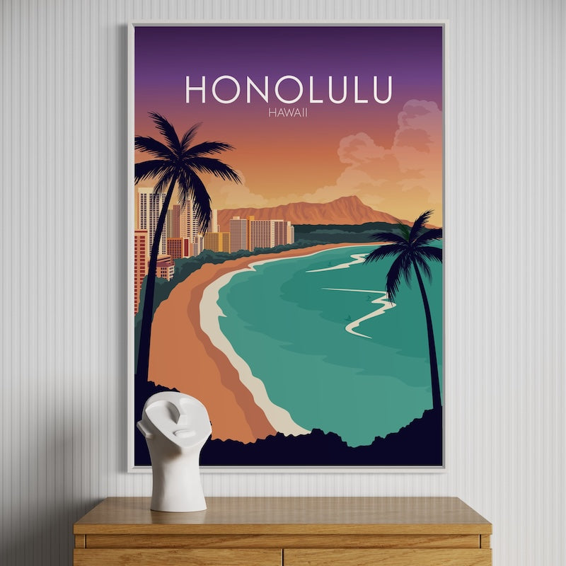 Honolulu Poster | Honolulu Wall Art | Honolulu Sunset Print