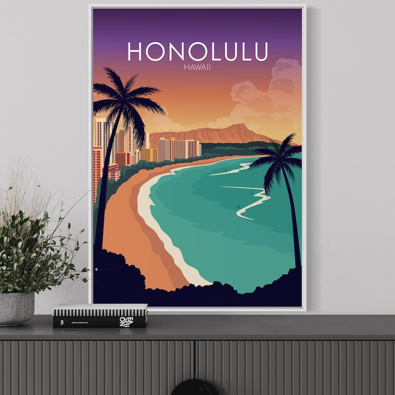 Honolulu Poster | Honolulu Wall Art | Honolulu Sunset Print